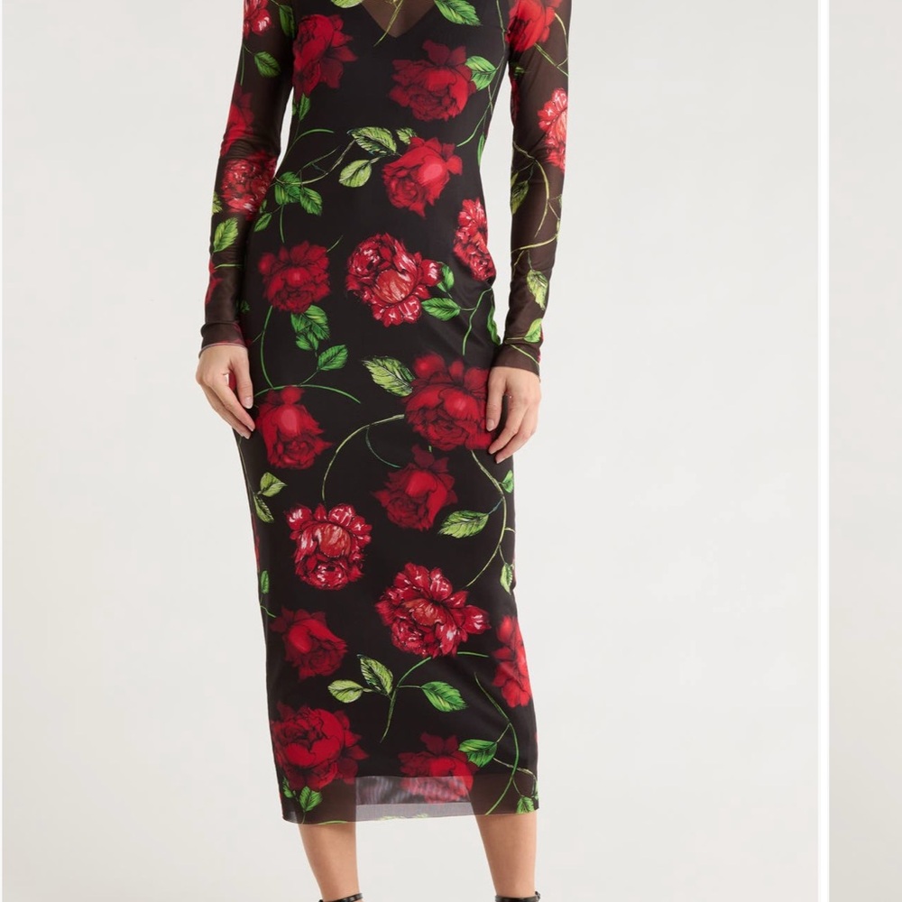AFRM Black Dress with Red Floral Design